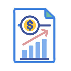 Financial report analysis showing growth and dollar sign insight