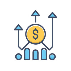 Investment growth illustration with dollar coin and upward arrows
