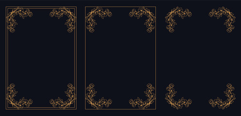 Corner frame, Set of vintage frames, bouquet of flowers, Vintage elegant ornament divider and frames collection