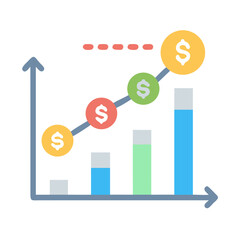 Financial growth chart showing ascending trend with dollar icons