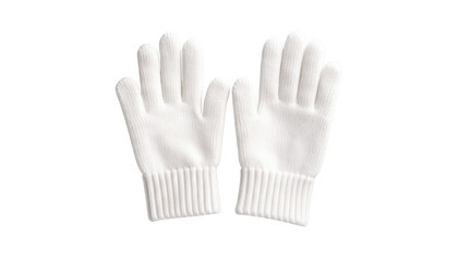 Pair of white knitted gloves isolated on transparent background