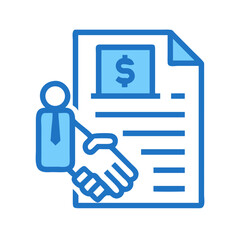 Fototapeta premium Financial deal icon with handshake and dollar currency document