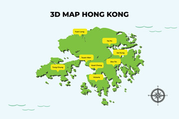 Naklejka premium 3D MAP HONG KONG