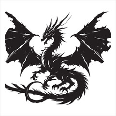 Majestic Dragon Silhouette - Minimalist Black Vecto 