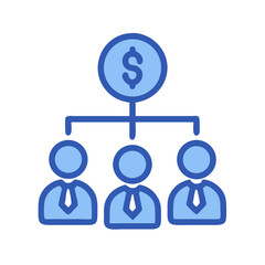 Blue business hierarchy showing money distribution, growth model illustration