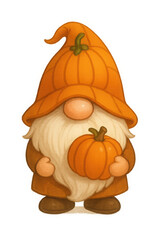 Adorable Orange Autumn Gnome with Pumpkins,clipart, cut out, no background,PNG die-cut for advertising
