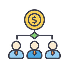 Money flowing to team: Business investment, return concept