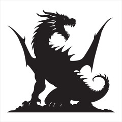 Majestic Dragon Silhouette - Minimalist Black Vecto 