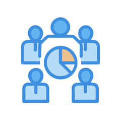 Business team analyzing data report pie chart illustration