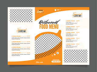 Modern Restaurant Bi-Fold Food Menu Template: Orange and White Design