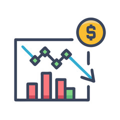 Financial loss chart with dollar and bar graph analysis