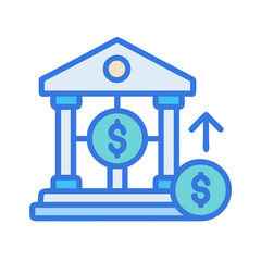Modern icon of bank building with money increasing concept