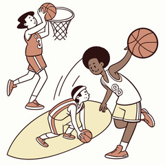 Stylized Basketball Player Illustration with Multiple Backgrounds

