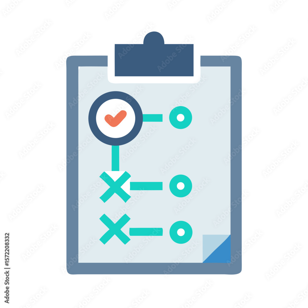 Poster workflow chart on clipboard illustrating project management steps and processes