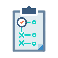 Workflow chart on clipboard illustrating project management steps and processes