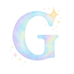 Glowing Pastel Rainbow Letter G with Sparkling Stars,clipart, cut out, no background,PNG die-cut for advertising