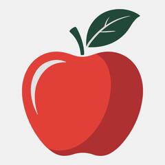 Illustration of a red apple with a green leaf and stem