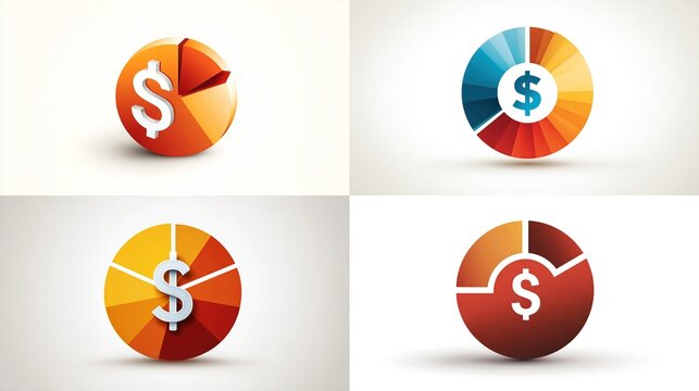 3D pie charts with dollar signs on white background, representing finance data usage - Powered by Adobe