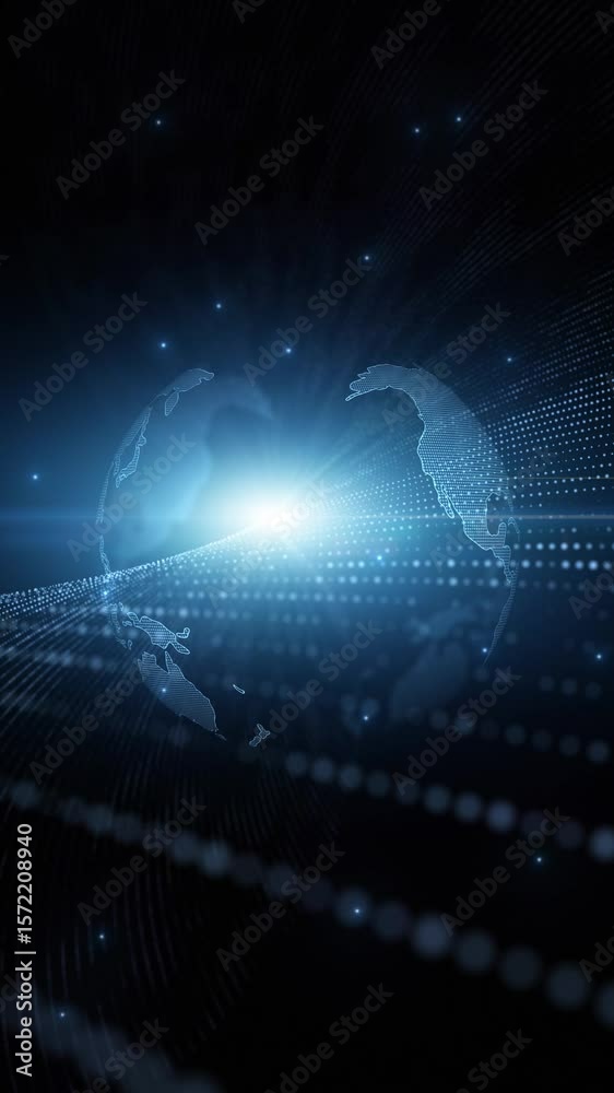 Poster futuristic shine digital cyberspace dotted lines with earth globe loop animation.