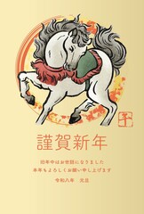 年賀状素材　年賀　2026　午　午年　馬　墨絵　筆文字　水墨画　水彩　和風　モダン　デザイン　イラスト