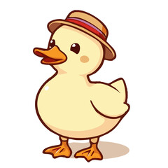 A cute happy beloved duck with hat cartoon character illustration