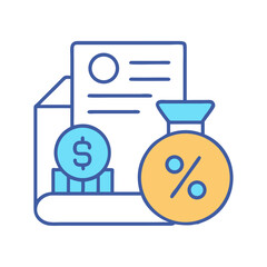 Financial document with dollar coin and percentage discount bag