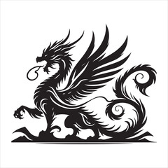 Majestic Dragon Silhouette - Minimalist Black Vecto 
