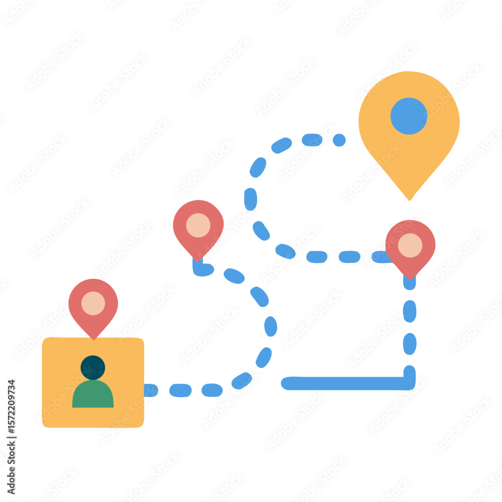 Poster stylized navigation path with locations and user profile icon