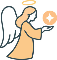 Elegant Angel Icon with Halo, Wings, and Star – Minimal Divine Symbol