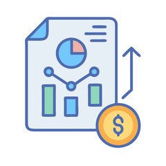 Financial report indicating revenue growth, depicted with charts and coin