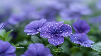 Purple Pansy Flowers with Dew Drops Macro