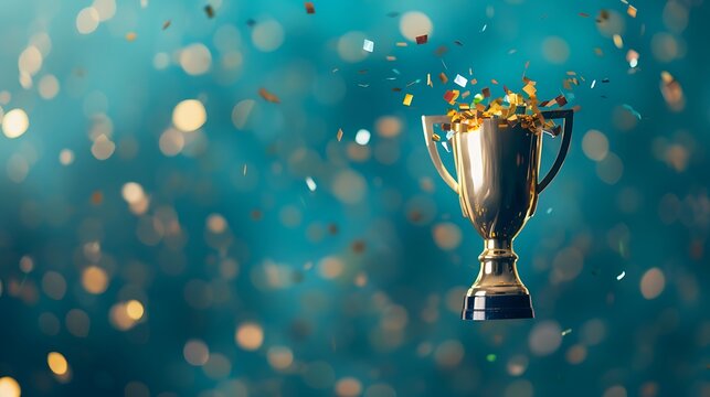 Golden Trophy with Confetti and Bokeh Lights - Powered by Adobe
