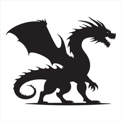 Majestic Dragon Silhouette - Minimalist Black Vecto 