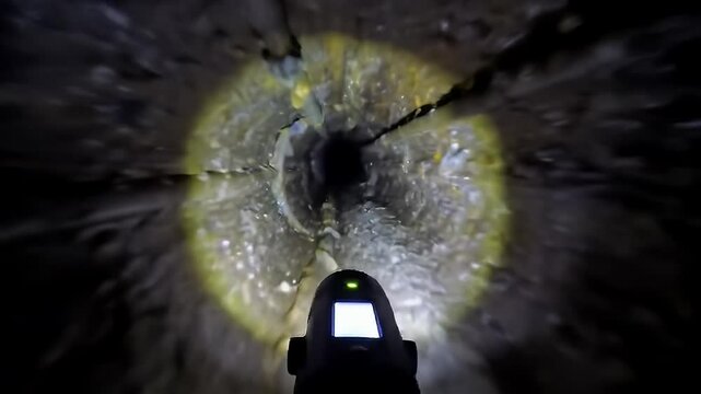 Inspecting Dark Pipe with Camera Equipment Underground