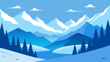 Snowy winter mountain landscape with pine trees under a cold sky, perfect for ski and Christmas season views