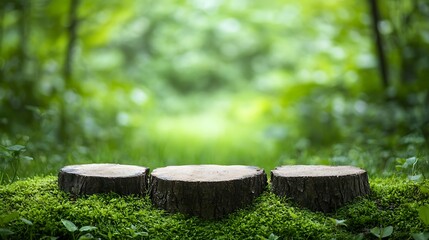Forest Tree Stumps with Moss, Natural Display Platform