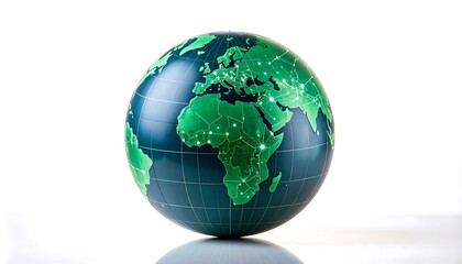 Fototapeta premium Teal globe, green map, digital connections