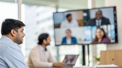 Indian business team conducting video conference with global partners	
