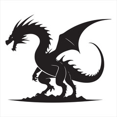Majestic Dragon Silhouette - Minimalist Black Vecto 
