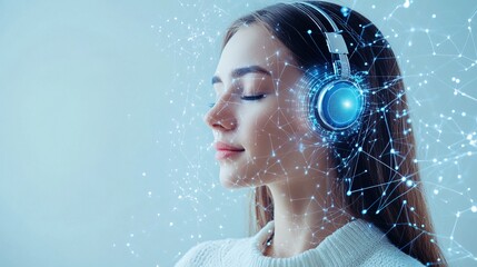 A woman with biomechanical hearing implants picking up ultrasonic sounds 