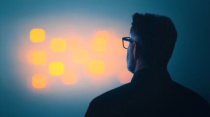 Man Looking at Futuristic Glowing Digital Data