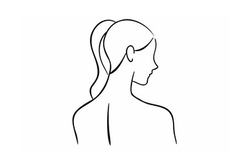 Black line drawing of woman's profile and shoulders