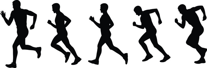Obraz premium Dynamic Running Silhouettes: Various Male Poses for Sport and Fitness Concepts