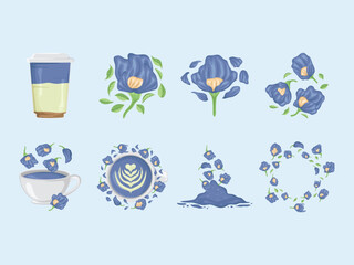 Naklejka premium butterfly pea blue tea herbal floral petal violet organic purple flower blossom tropical element art