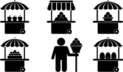 street vendor selling food silhouette vector art b.eps