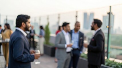 Indian business leaders networking at rooftop corporate mixer	
