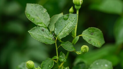 Aphids on Rose Leaves with Water Droplets