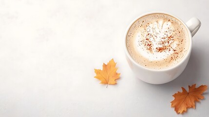 Autumn Coffee and Maple Leaves on White Background