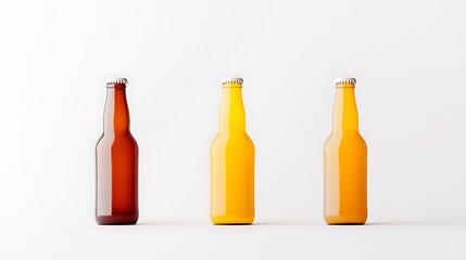 Three Beer Bottles Amber Yellow Studio Shot