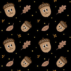 Whispers of the Acorn Forest Pattern - Black